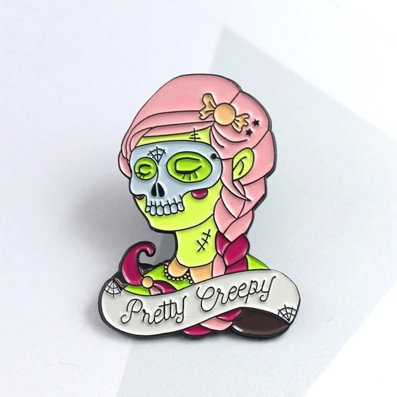 Jewelry - NEW Pretty Creepy Zombie Girl Enamel Pin Brooch